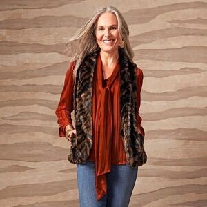 Chico's Shadow‎ Stripe Removable Scarf Blouse Sz 2 (US 12/14) Long Sleeve Career
